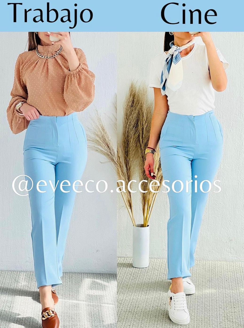 Pantalon pinzas azul cielo