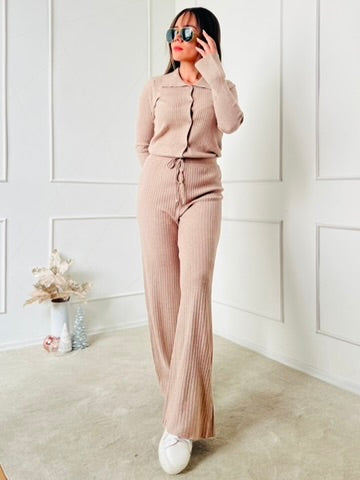 Conjunto sueter botones nude