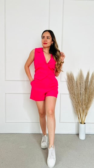 Conjunto chaleco/short fucsia