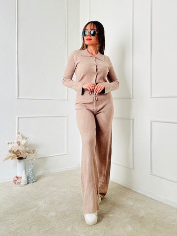 Conjunto sueter botones nude
