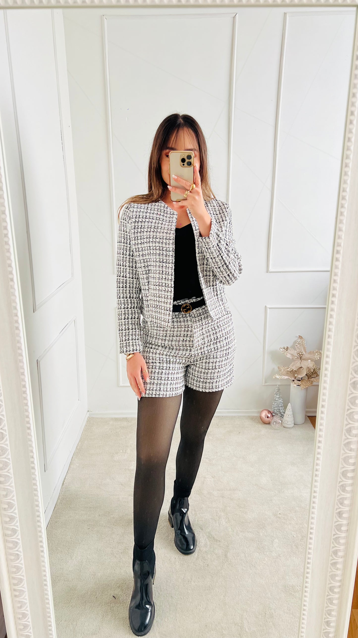 Blazer corto jaspeado blanco