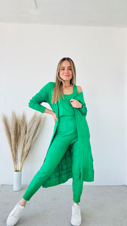 Conjunto 3 piezas grecas verde bandera