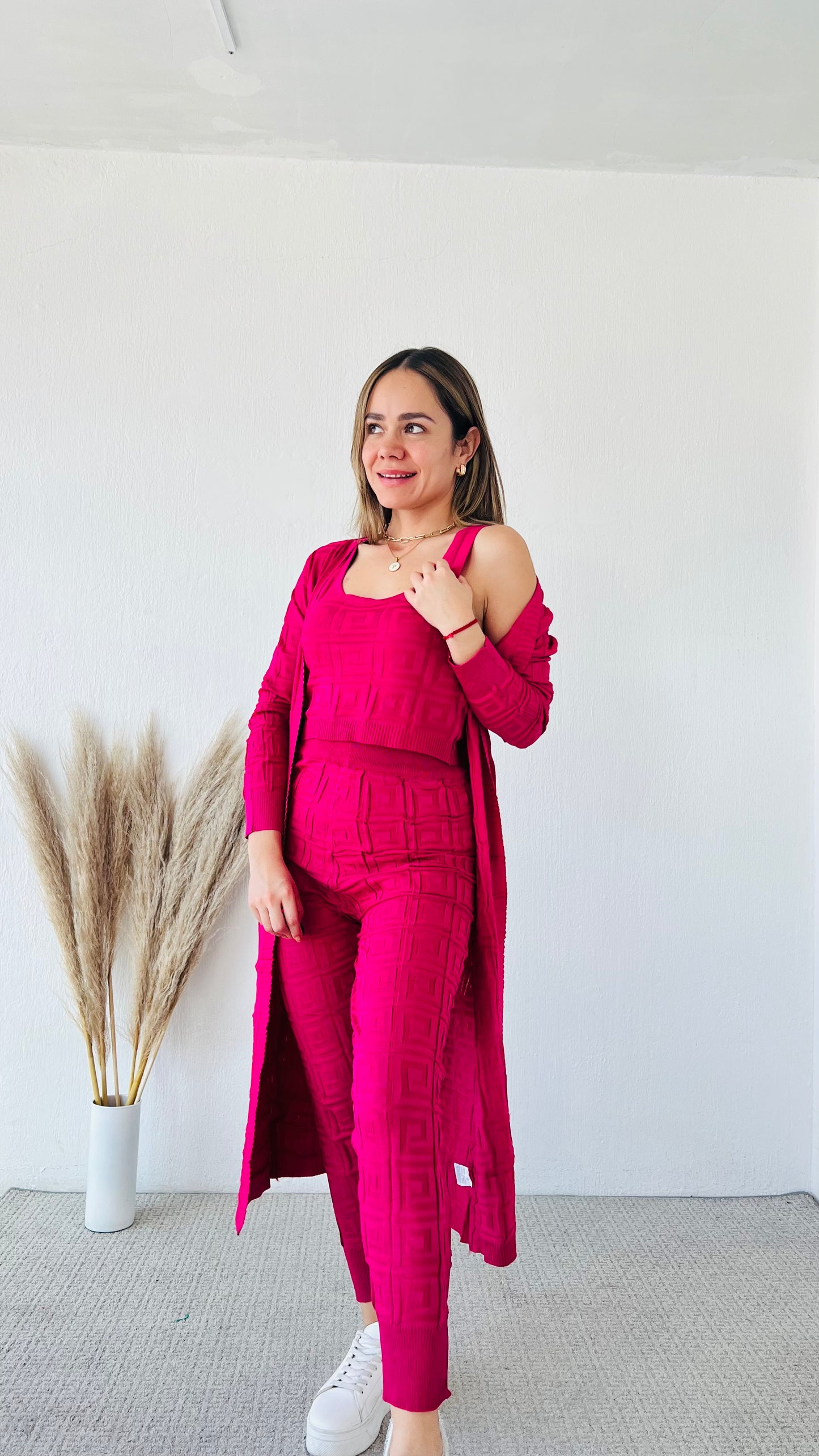 Conjunto 3 piezas grecas fucsia