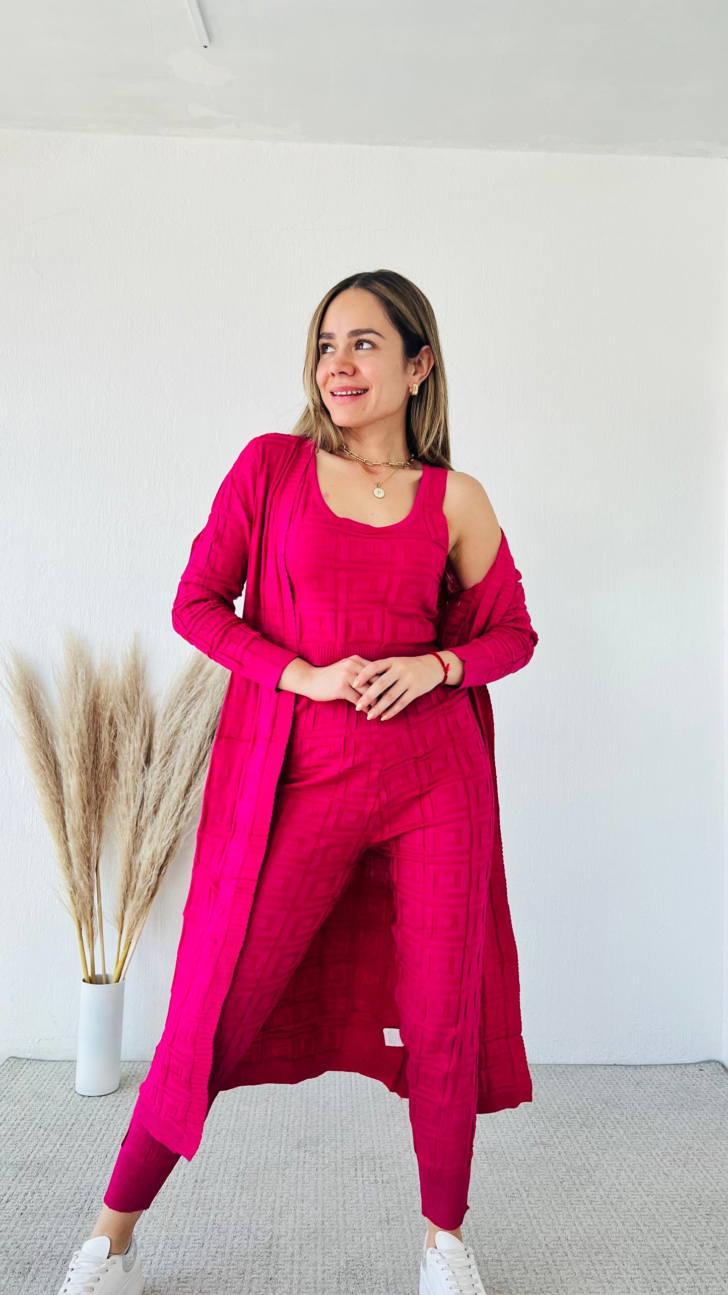 Conjunto 3 piezas grecas fucsia
