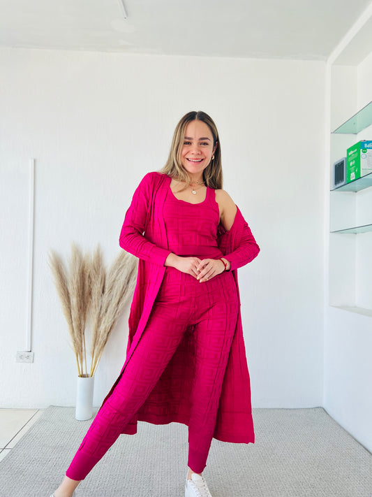 Conjunto 3 piezas grecas fucsia