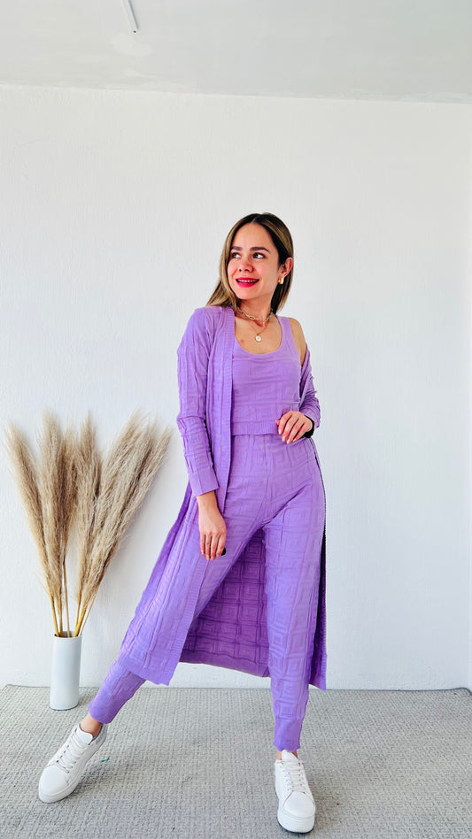 Conjunto 3 piezas grecas lila