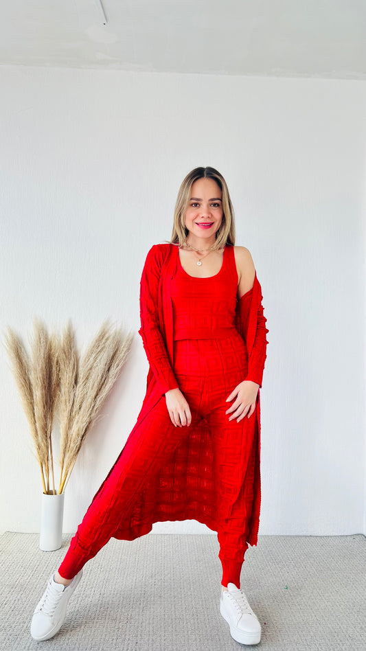 Conjunto 3 piezas grecas rojo
