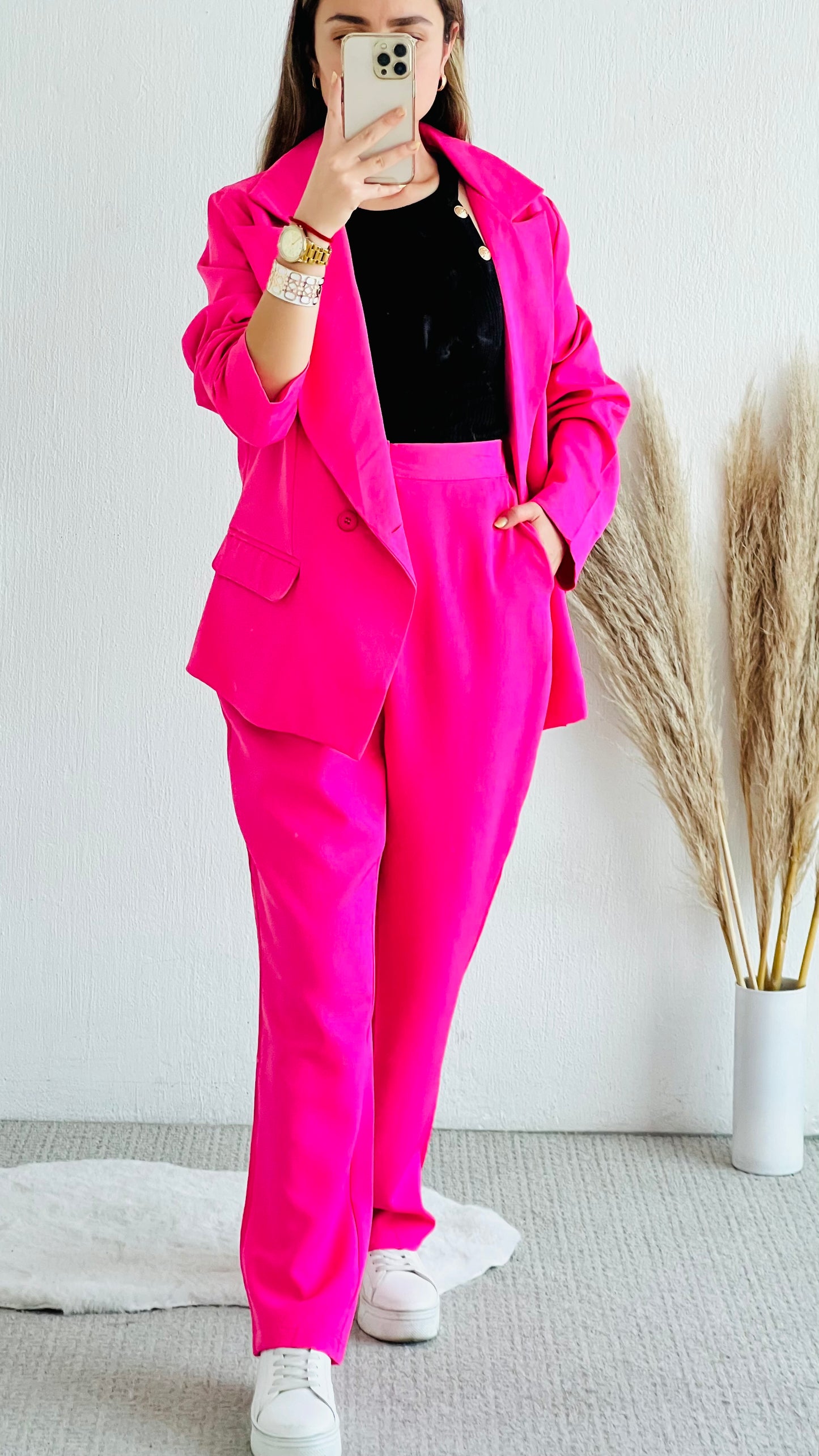 Conjunto 2 piezas blazer + pantalon de vestir fucsia