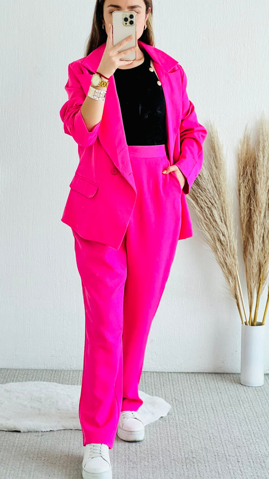Conjunto 2 piezas blazer + pantalon de vestir fucsia