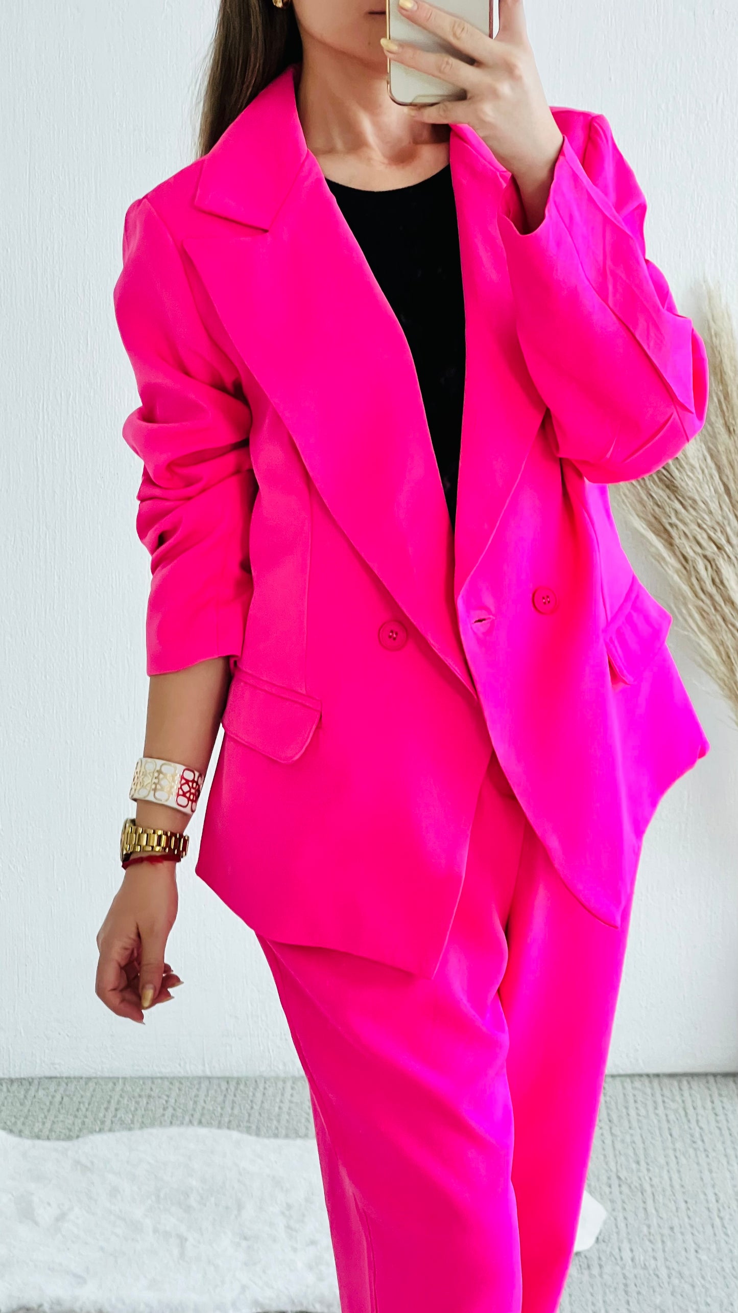 Conjunto 2 piezas blazer + pantalon de vestir fucsia