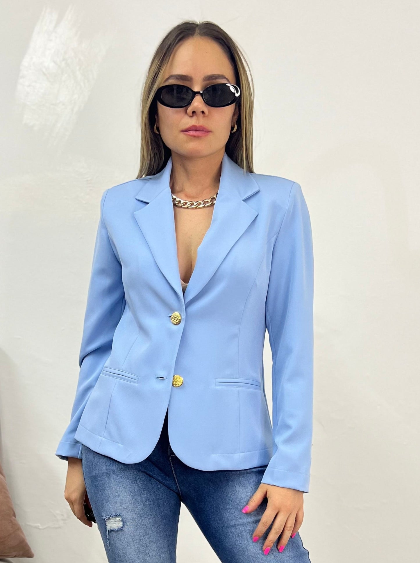Blazer corto azul cielo